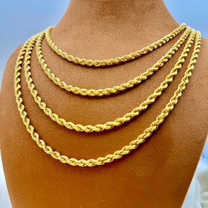 14Kソリッドゴールドダイヤモンドカットロープチェーンネックレス（4.5mm）