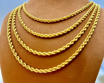 14K Solid Gold Rope Chain Diamond Cut Necklace, 24", 22", 20", 4.5mm Thickness, Real Gold Rope Chain, 14k Gold Rope Necklace, Birthday gift.
