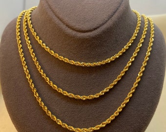 14k solid Gold Rope Necklace 2mm,Rope chain , rope necklace ,diamond cut rope chain, Gold chain ,For Her , Birthday Gift , Christmas Gift .