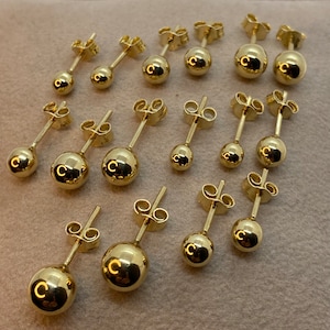 Boucles d'oreilles boule en or véritable 14 carats, boucles d'oreilles boule en or 14 carats, boucle d'oreille boule simple et minimaliste en or véritable, pour elle, cadeau d'anniversaire