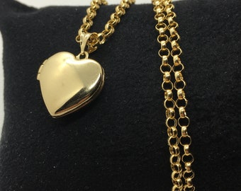 14k Solid Gold yellow Heart locket necklace with 22” ,Rolo chain ,2.5mm Gold locket pendant ,birthday gift ,For Her, Memorial Necklace .