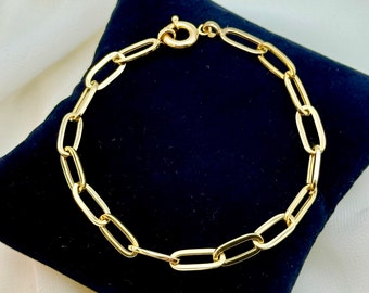 14k Gold Paper Clip Bracelet, 14k Gold paperclip Link, pure 14k Gold , For Women, For Girlfriend, For Mom, Birthday Gift, Anniversary Gift.
