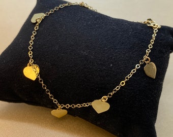 14k gold heart Bracelet 7.8", Gold bracelet , gift bracelet