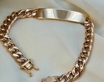 18k Gold Curb Bracelet , 7MM , Rose gold bracelet , 18k Real gold bracelet ,Christmas Gift ,Birthday Gift ,For her ,For Him, For Anniversary