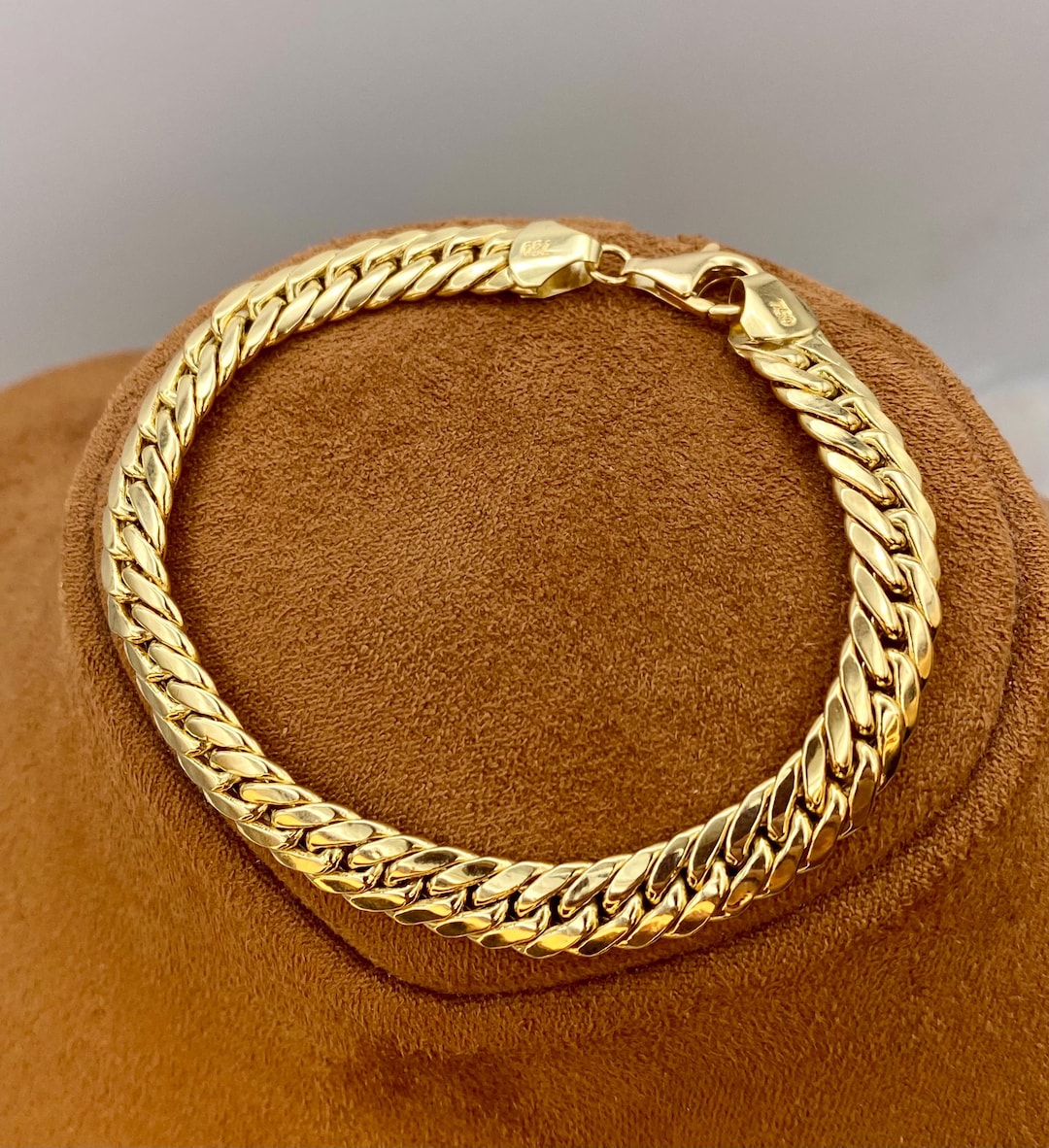 18K Gold Curb Bracelet: 7mm, 6mm, 5mm Cuban Link Chain, 7.5