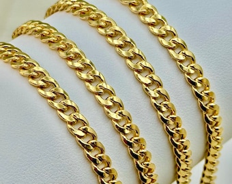 18K Solid GOLD Curb Chain Necklace, 23.5", 4MM, Gold Curb Chain, unisex Gold Chain, 18kGold Chain, Christmas Gift, Birthday Gift .