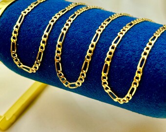 18K Real Gold Figaro Bracelet - High Polished 18K Yellow Figaro Bracelet for Her - Pure 18k Gold- Birthday Gift!,  Anniversary gift .