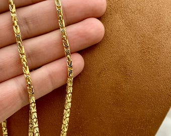 14K Real Gold Byzantine Chain Necklace - 3.5mm King Chain - Etsy