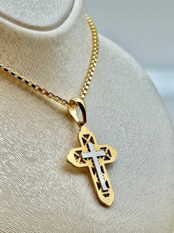 Collana Donna Con Ciondolo A Croce Grossa – Placcata Oro 14K, Catena Spessa Girocollo 45,7 Cm, Gioielli Eleganti