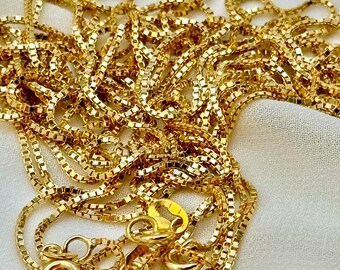 18K Solid Gold Box Chain Necklace 19.5" inches , Real Gold Chain, Box Link Chain, Box Chain Gold, Women, Men, Birthday Gift , Gift .