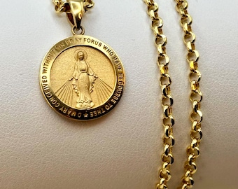 14k Real Gold Virgin Mary Necklace: Religious Catholic Jewelry