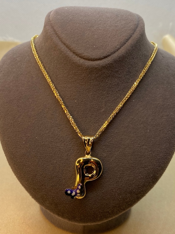 Collana con iniziale P in oro 18 carati: ciondolo a forma di farfalla - Italia