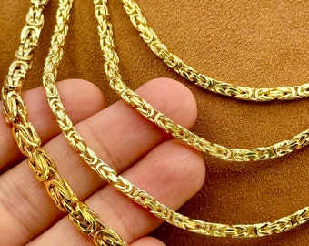 14K Solid Gold Byzantine Chain Necklace ,26",24",22", 3mm, 5mm Thickness-/ Real 14k Gold ,For Him ,for Her, Birthday Gift, Anniversary Gift.