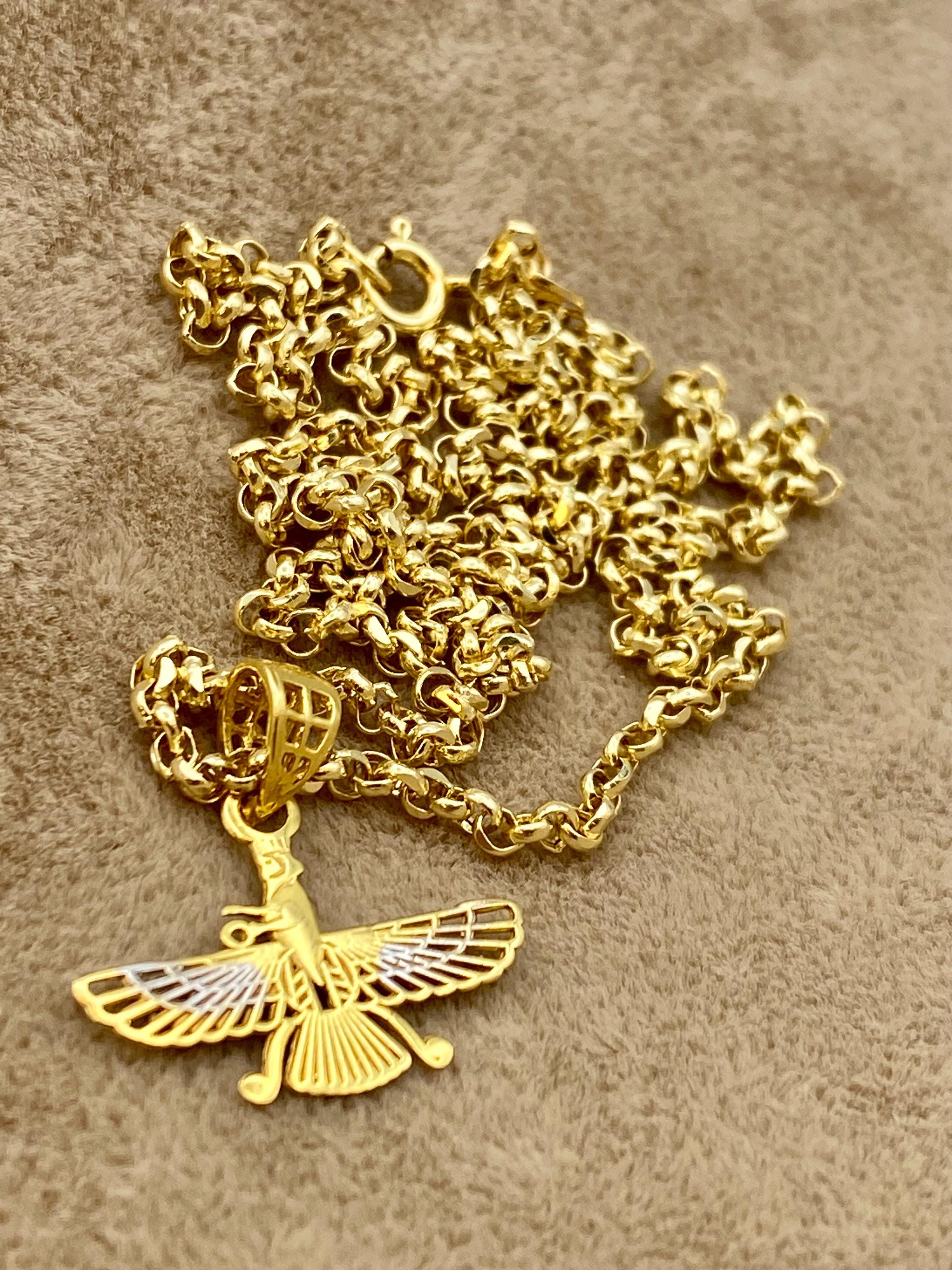 18k Gold Farvahar Necklace, Angle Necklace, Symbol of Ahura Mazda