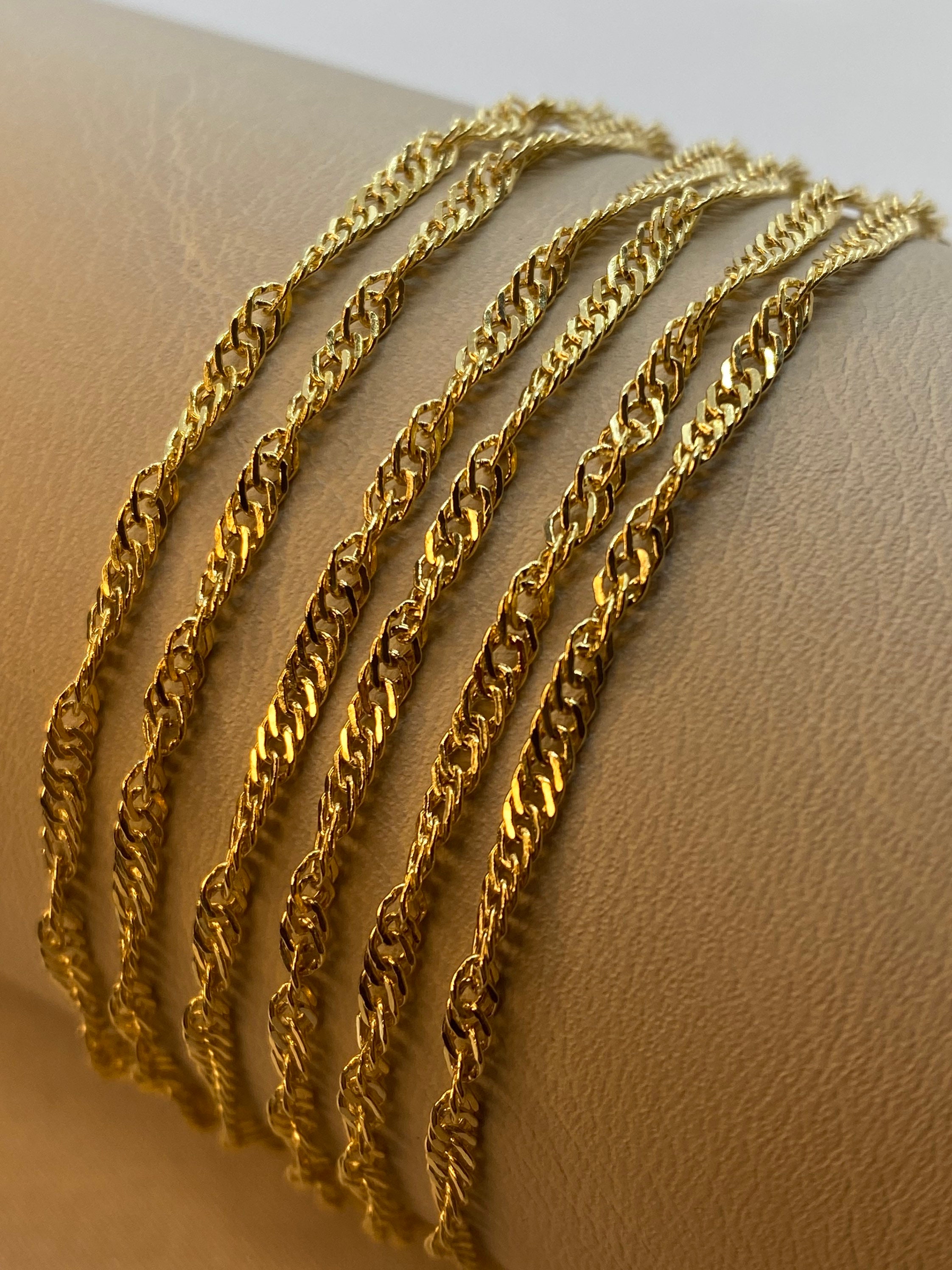 Collana A Catena Singapore In Oro Giallo 1,7 Mm – Lunghezza 50,8 Cm, Chiusura A Moschettone, Peso 2,7 Gr