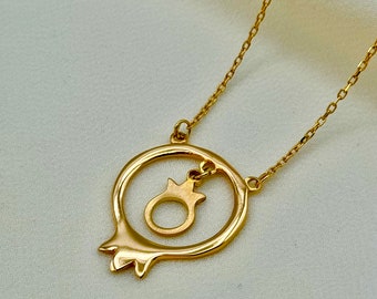 18k Real Gold  pomegranate Necklace 18", Gold  pomegranate  Necklace , For Her ,Anniversary Gift ,Birthday Gift, For Girlfriend .