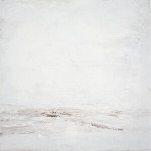May include: Abstract painting with a white background and a thin brown line across the bottom.
