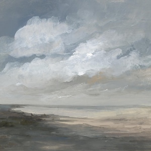 Soft Landscape Painting, Art for Shelf Styling, Soft Blue and Brown Art | Where We Meet