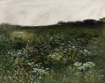 Moody Art, Vintage Style Art Print, Field Painting, Neutral Art Print, Wall Art Prints | Field at Dusk