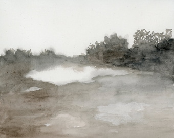 Marsh Painting, River Painting, Watercolor Painting, Neutral Artwork, Wall Art | Midnight Marsh