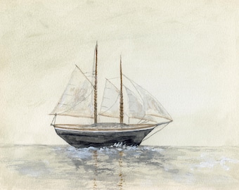 Sailboat print - Coastal Sailboat painting - Newport, RI painting | Sail Away