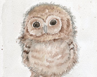 Watercolor Owl Painting, Nursery Wall Art, Owl Art | Baby Owl