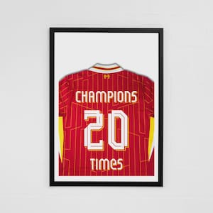 Liverpool 20 Times Poster - Liverpool FC Premier League Winners Art Print 2024-2025 Shirt Print - Kop Clobber