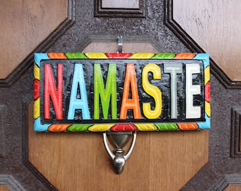 Namaste Colorful Door Sign for Front Door Decor. Front Door Sign.