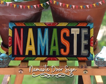 namaste sign, business door sign, namaste wall art, Namaste Colorful Door Sign for front door decor and front door sign