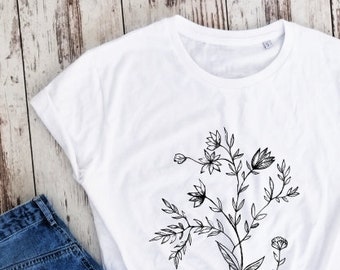 Organic cotton, Flowers T-shirt, Gift Shirt, unisex t-shirt, Organic t-shirt, vegan gift shirt, eco-friendly shirt, nature motives shirt