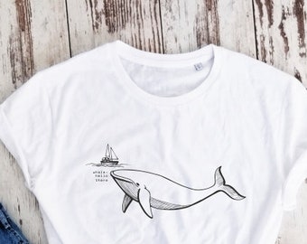 Whale hello there t-shirt, sea t-shirt, cool t-shirt gift, hand draw shirt, organic cotton shirt, vegan gift shirt, feminist shirt