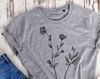 Organic Cotton Flowers T-Shirt, Eco-Friendly Vegan Shirt