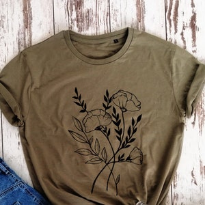 Organic cotton, Flowers T-shirt, Gift Shirt, unisex t-shirt, Organic t-shirt, vegan gift shirt, eco-friendly shirt, nature motives shirt image 1