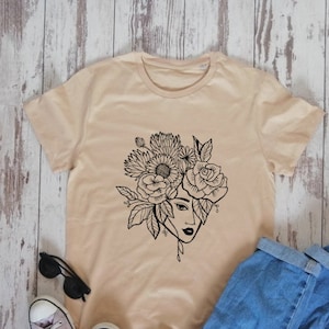 Organic cotton, Girl with flowers T-shirt, Gift Shirt, unisex t-shirt, vegan shirt, eco-friendly shirt, nature motives shirt, feminist shirt