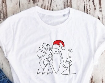 Algodón orgánico, camiseta Ho ho ho, camiseta de regalo, camiseta de Papá Noel, camiseta de Navidad, camiseta de arte lineal, regalo de camiseta de Navidad