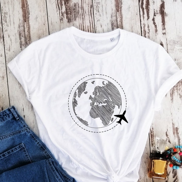 Coton biologique, t-shirt Explore the world, t-shirt cadeau, t-shirt unisexe, chemise végétalienne, chemise écologique, chemise à motifs naturels, chemise féministe