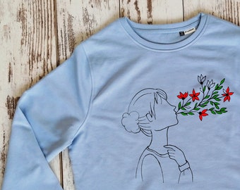 Bio-Baumwolle Mädchen mit Blumen, Bio-Sweatshirt, Geburtstagsshirt, Mädchen mit Blumen-Sweatshirt, Geschenk für Mädchen, Geschenk für die beste Freundin