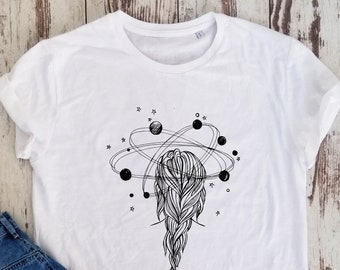 Organic cotton, thinking girl t-shirt, girl shirt, feminist t-shirt, hand drawn t-shirt