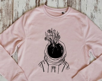 Bio-Baumwoll-Kosmonauten-Shirt mit Blumen, Bio-Sweatshirt, Geburtstagsshirt, Kosmonauten-Sweatshirt, Geschenk für Mädchen, Geschenk für die beste Freundin