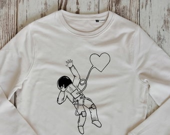 Bio-Baumwoll-Kosmonauten-Herz-Shirt, Bio-Sweatshirt, Geburtstagsshirt, Kosmonauten-Herz-Sweatshirt, Geschenk für Mädchen, Geschenk für Freundin