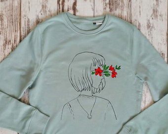Bio-Baumwolle Mädchen mit Blumen, Bio-Sweatshirt, Geburtstagsshirt, Mädchen mit Blumen-Sweatshirt, Geschenk für Mädchen, Geschenk für die beste Freundin