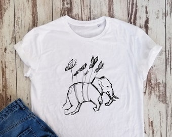 Organic cotton, feminist t-shirt, feminism shirt, elephant t-shirt, hand drawn t-shirt