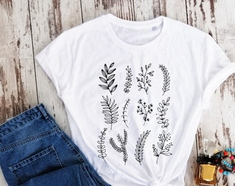 Organic cotton, Natural motives T-shirt, ecofriendly Shirt, unisex t-shirt, leaves T-shirt, Organic t-shirt, vegan gift shirt