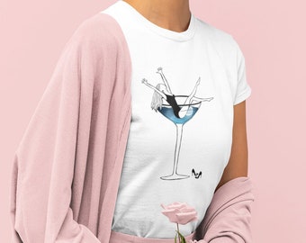 Organic cotton, sea in the glass of wine shirt, drinking shirt, cocktail girl t-shirt, drinking girl t-shirt, gift for best friend