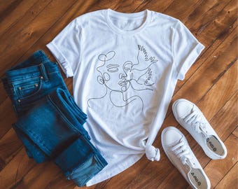 Birds t-shirt, line art t-shirt, cool t-shirt gift, hand draw shirt