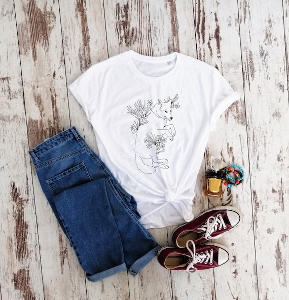 Organic Cotton Wolf T-Shirt, Handmade Vegan Tee
