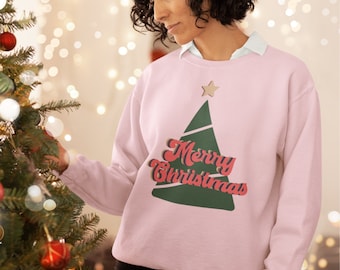 Pull joyeux Noël en coton bio, sweat bio, sweat sapin, chemise vintage de Noël, chemise Merry Xmas