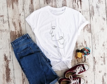 Organic cotton, faces drawing t-shirt, feminism shirt, love t-shirt, gift for girl, gift for best friend