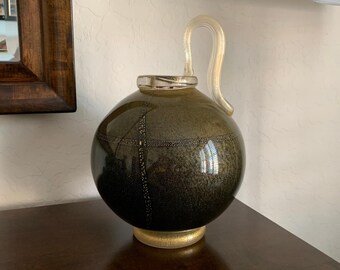 Murano Gold Flake and Black Glass Vase