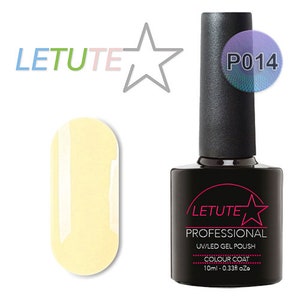May include: A clear bottle of yellow nail polish with a black cap. The bottle is labelled "LETUTE PROFESSIONAL UV/LED GEL POLISH COLOUR COAT 10ml - 0.33fl oZe".
